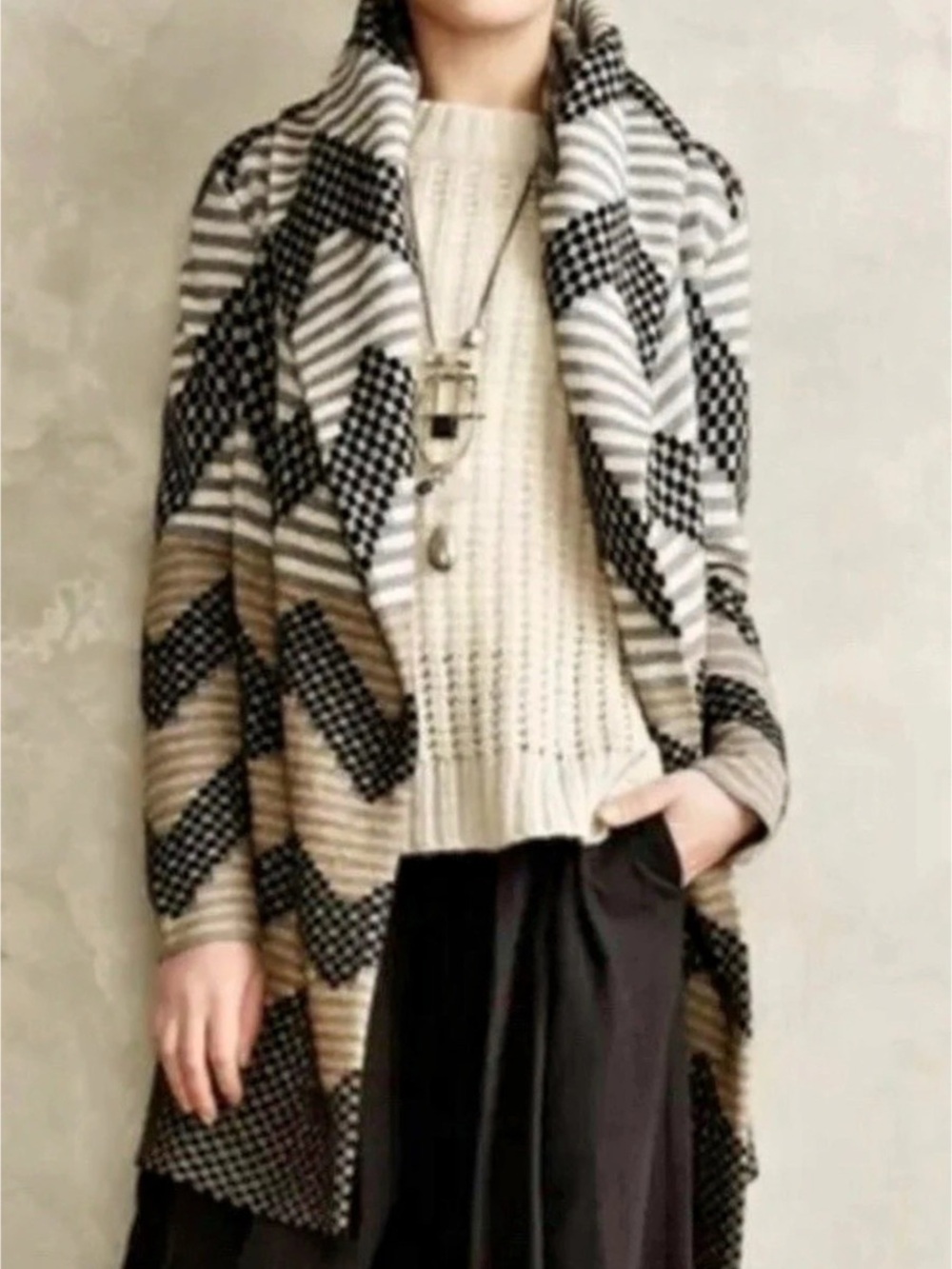 field & flower for Anthropologie Open Front Cardigan Coat in Geo Neutral Size XS